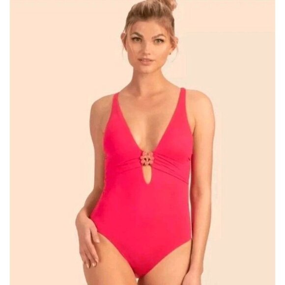 NEW $154 Trina Turk 10 Pink Solid Monaco Strappy One-Piece Swimsuit Swim Beach - Picture 5 of 14